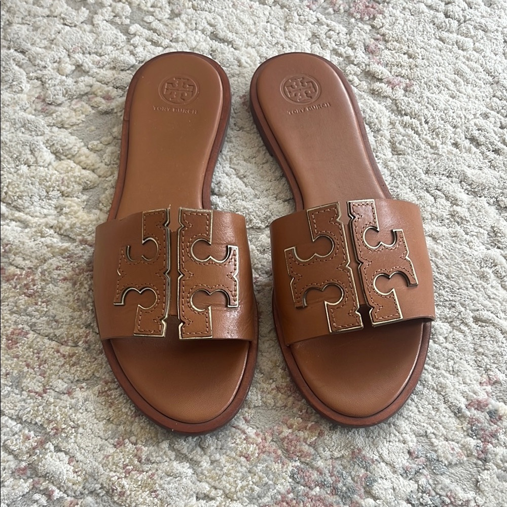 Tory Burch Brown Leather Sandals with Cut-Out Design